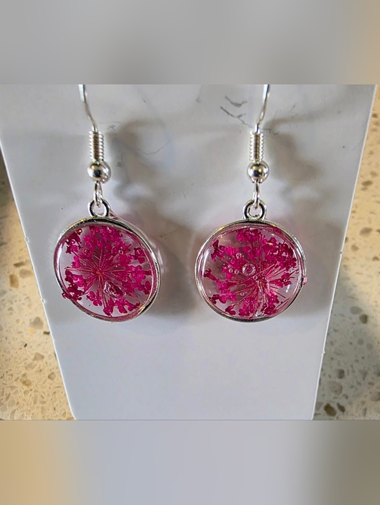 None Jewelry - Pink Floral Dangle Earrings by